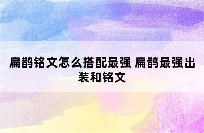 扁鹊铭文怎么搭配最强 扁鹊最强出装和铭文